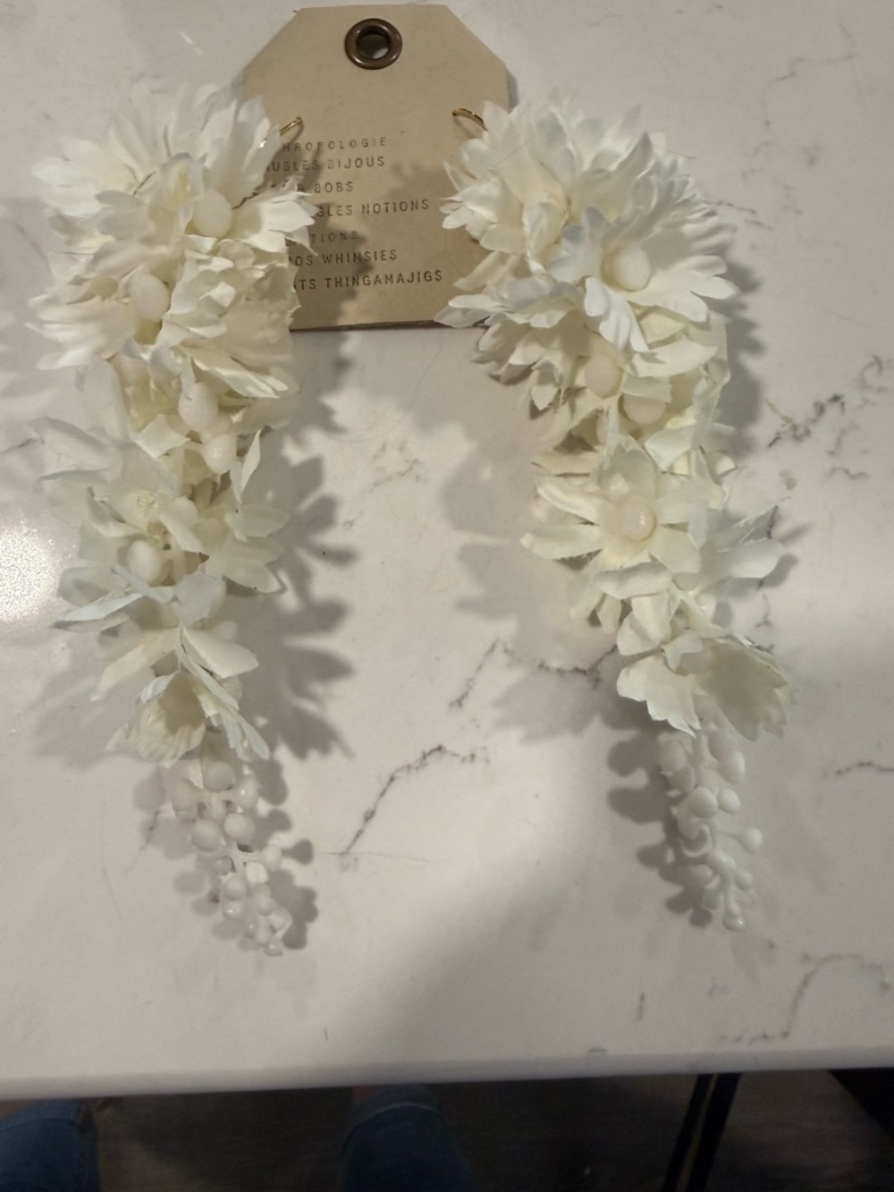 Anthropologie Ivory Floral Drop Earrings